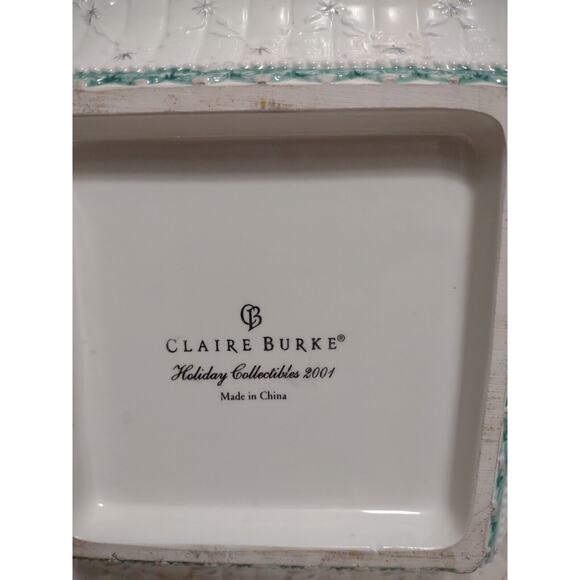 Claire Burke Holiday Collection 2001 9.75" Grn Embossed Candy Dish Serving Bowl - Picture 10 of 14